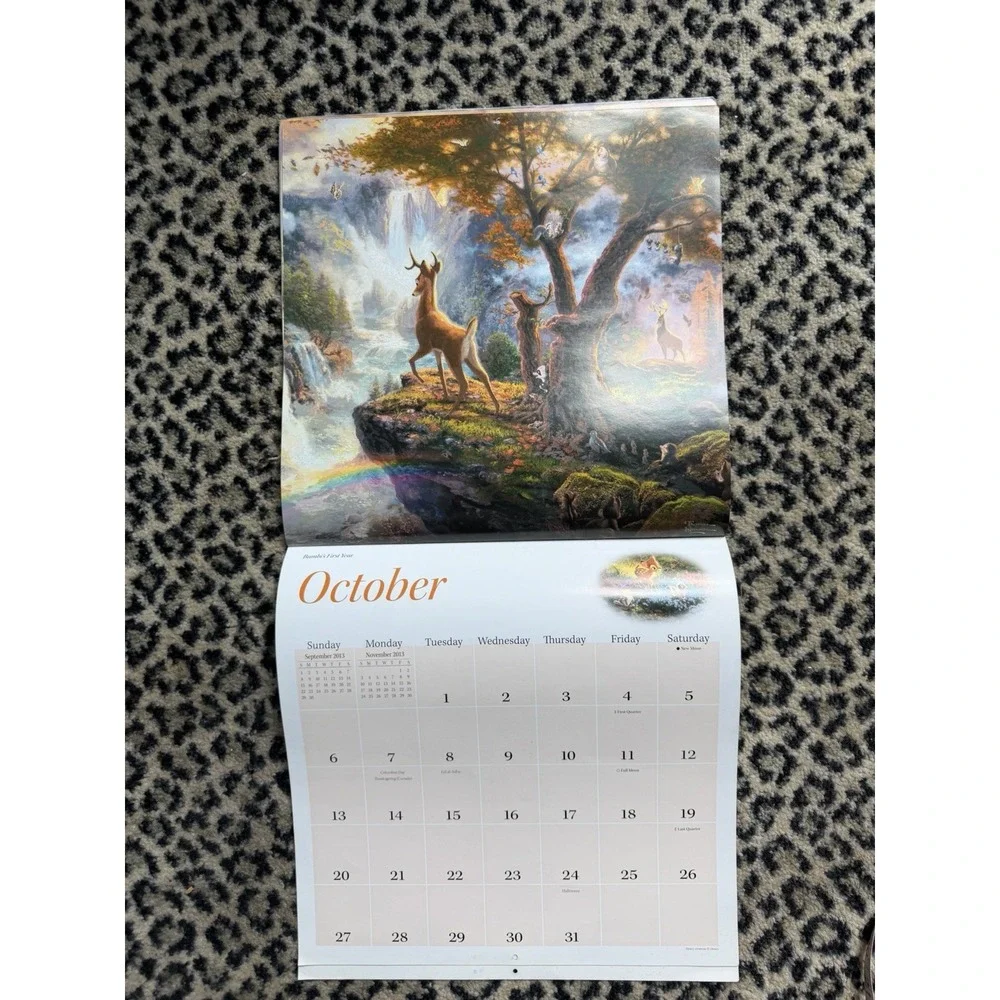 2013 Disney Dreams Thomas Kinkade Wall Calendar Lion King Cinderella Bambi VTG